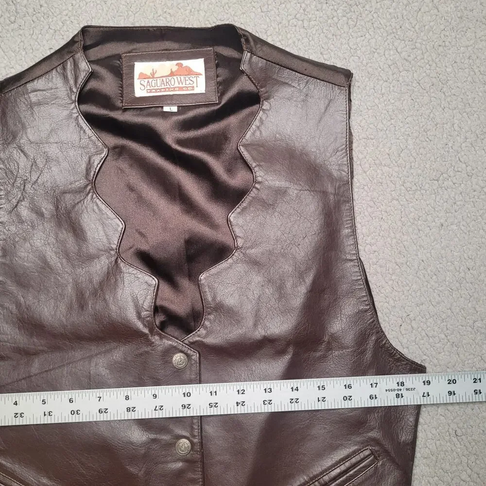 Saguaro West Trading‎ Co Vest Lg Brown Leather Western Cowboy Cowgirl Boho Ranch